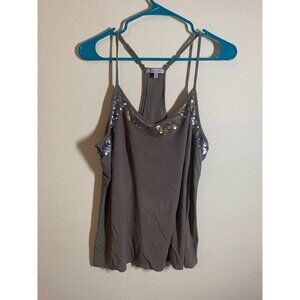 Naked Zebra Racerback Sequin Top Women's Size Medium Gray Party Casual Y2K AE1